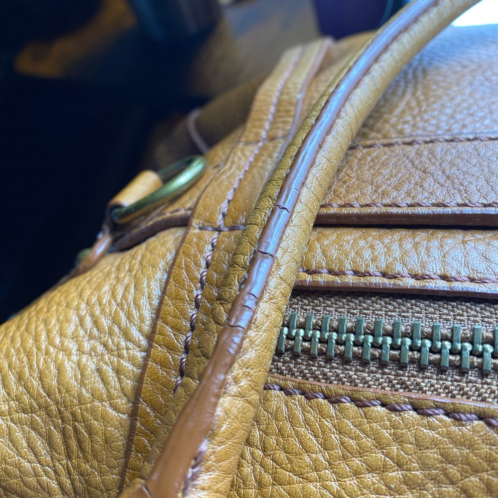 Lockheart satchel bag HEAVY pebbled leather tan brown w multi pockets Preowned - Picture 8 of 11